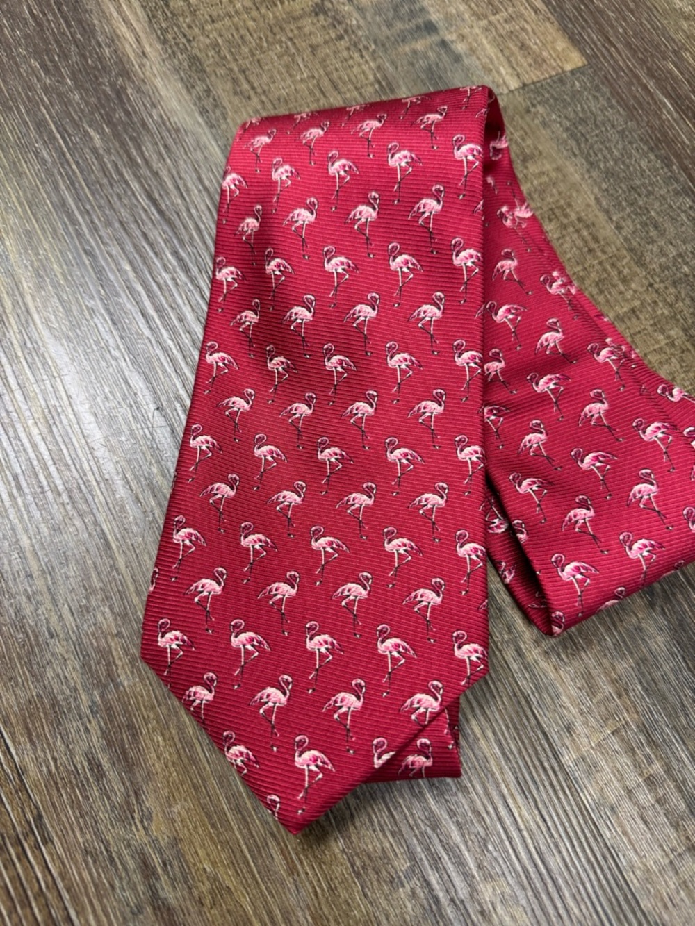 Ralph Lauren Red Tie with Pink Flamingo Motif